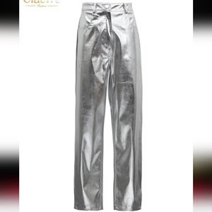 Silver Faux Leather Pants – Size Small – High Shine, Statement Piece